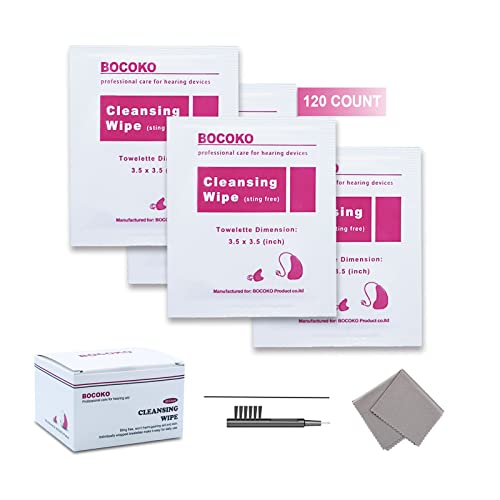 Toallitas de Limpieza BOCOKO para Audífonos - 120 Piezas Empacadas Individualmente con Herramientas de Limpieza para Amplificadores Auditivos - imagen 1