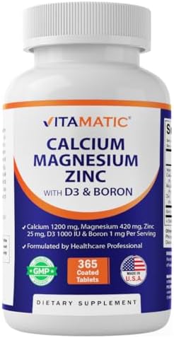 Suplemento Vitamatic de Calcio, Magnesio, Zinc, D3 y Boro | 365 Tabletas Recubiertas | Calcio 1200 mg, Magnesio 420 mg, Zinc 25 mg, Vitamina D3 1000 - imagen 1