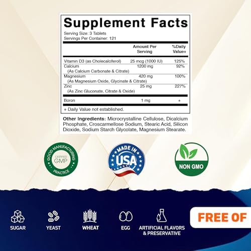 Suplemento Vitamatic de Calcio, Magnesio, Zinc, D3 y Boro | 365 Tabletas Recubiertas | Calcio 1200 mg, Magnesio 420 mg, Zinc 25 mg, Vitamina D3 1000 - imagen 2