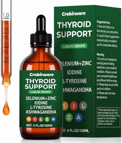 Crobirware Complejo Líquido de Soporte para Tiroides - Gotas para Hombres y Mujeres con Yodo, Zinc, Selenio y Ashwagandha - 4 oz (120ml) - imagen 1