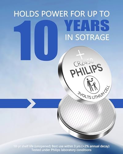 Batería de Botón de Litio Philips CR2450 3V, Paquete de 5, Vida Útil de 10 Años, a Prueba de Fugas, Empaque Resistente a Niños, Compatible con Llave - imagen 3