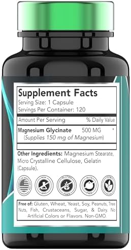 Glicinato de Magnesio 500mg por Cápsula - 120 Cápsulas | Suplemento Chelado para Sueño, Calma, Nervios, Articulaciones y Huesos* | No Transgénico - imagen 2