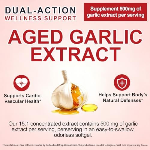 Cápsulas de Extracto de Ajo Aged Sin Olor Akeeronn 300 Contenidos, Suplemento Orgánico de Ajo para el Corazón, Apoyo Herbal Tradicional, 500mg, No - imagen 2