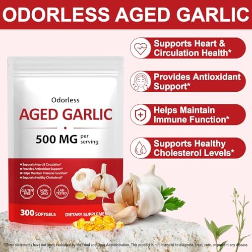 Cápsulas de Extracto de Ajo Aged Sin Olor Akeeronn 300 Contenidos, Suplemento Orgánico de Ajo para el Corazón, Apoyo Herbal Tradicional, 500mg, No - imagen 4