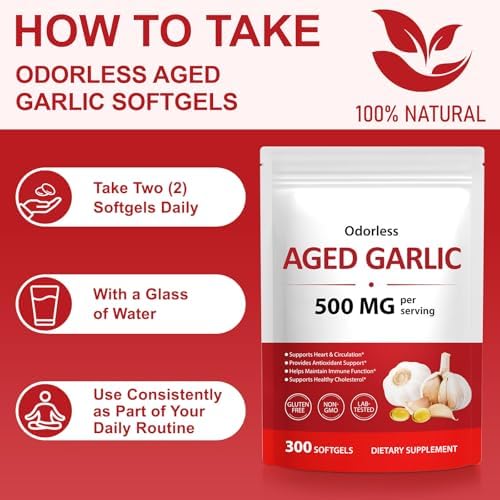 Cápsulas de Extracto de Ajo Aged Sin Olor Akeeronn 300 Contenidos, Suplemento Orgánico de Ajo para el Corazón, Apoyo Herbal Tradicional, 500mg, No - imagen 7
