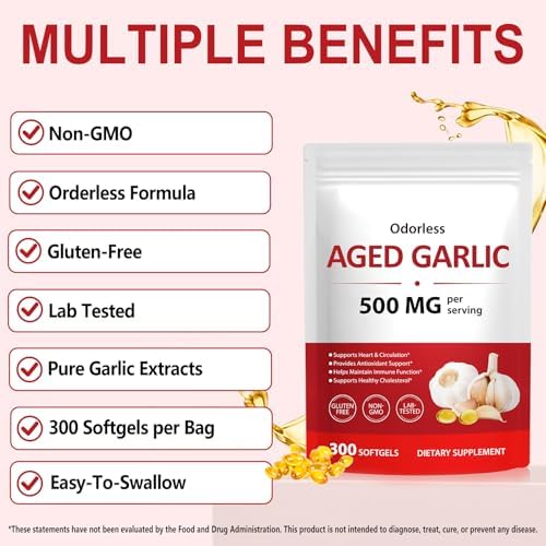 Cápsulas de Extracto de Ajo Aged Sin Olor Akeeronn 300 Contenidos, Suplemento Orgánico de Ajo para el Corazón, Apoyo Herbal Tradicional, 500mg, No - imagen 8