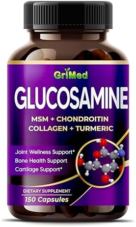 Cápsulas de Glucosamina GriMed con MSM, Condroitina, Colágeno, Cúrcuma, Ácido Hialurónico y Vitamina D3, 150 Contenidos para el Bienestar Articular - imagen 1