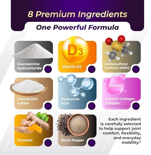 Cápsulas de Glucosamina GriMed con MSM, Condroitina, Colágeno, Cúrcuma, Ácido Hialurónico y Vitamina D3, 150 Contenidos para el Bienestar Articular - imagen 5