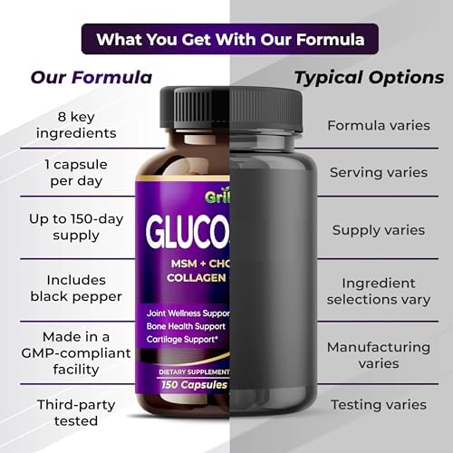Cápsulas de Glucosamina GriMed con MSM, Condroitina, Colágeno, Cúrcuma, Ácido Hialurónico y Vitamina D3, 150 Contenidos para el Bienestar Articular - imagen 6