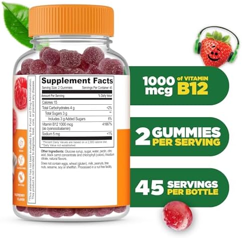 Vitaminas B12 para Niños Lifeable | 1000 mcg | Gomas de Sabor Delicioso | Sin Gluten, Veganas | Apoyo Energético, del Ánimo y Sistema Nervioso | 90 - imagen 2