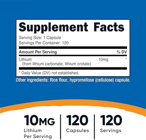 Nutricost Orotato de Litio (10mg) 120 Cápsulas - Suplemento Vegano de Litio, Libre de OGM y Gluten - imagen 2