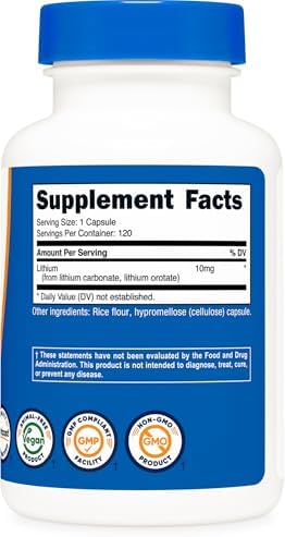 Nutricost Orotato de Litio (10mg) 120 Cápsulas - Suplemento Vegano de Litio, Libre de OGM y Gluten - imagen 5