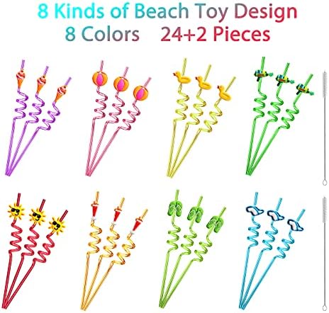 24 Popotes Locos de Playa para Niños - Suministros para Fiesta de Verano, Decoraciones y Regalos de Fin de Año con 2 Cepillos de Limpieza - imagen 6