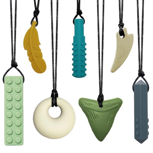 Collares Masticables para Niños y Adultos Sensibles - 7 Piezas de Collares de Silicón para Autismo, TDAH, Ansiedad, Estimulación Oral, Libre de BPA - imagen 1