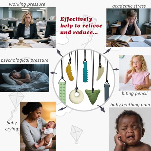Collares Masticables para Niños y Adultos Sensibles - 7 Piezas de Collares de Silicón para Autismo, TDAH, Ansiedad, Estimulación Oral, Libre de BPA - imagen 7