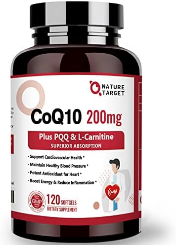 NATURE TARGET CoQ10 200mg con PQQ, L-Carnitina y Omega-3, Alta Absorción, Apoya el Corazón y Sistema Inmunológico, 120 Porciones - imagen 1
