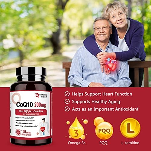 NATURE TARGET CoQ10 200mg con PQQ, L-Carnitina y Omega-3, Alta Absorción, Apoya el Corazón y Sistema Inmunológico, 120 Porciones - imagen 3