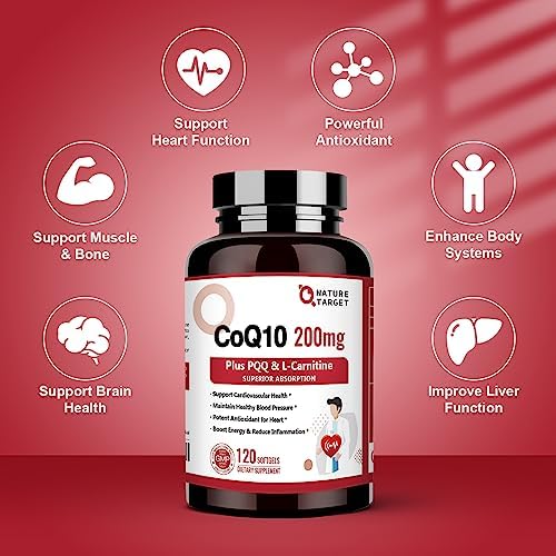 NATURE TARGET CoQ10 200mg con PQQ, L-Carnitina y Omega-3, Alta Absorción, Apoya el Corazón y Sistema Inmunológico, 120 Porciones - imagen 5