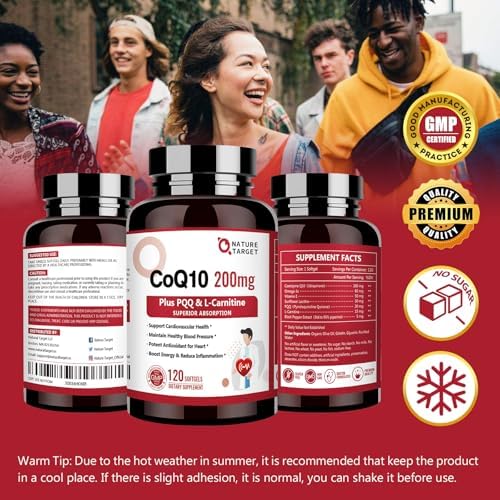 NATURE TARGET CoQ10 200mg con PQQ, L-Carnitina y Omega-3, Alta Absorción, Apoya el Corazón y Sistema Inmunológico, 120 Porciones - imagen 7