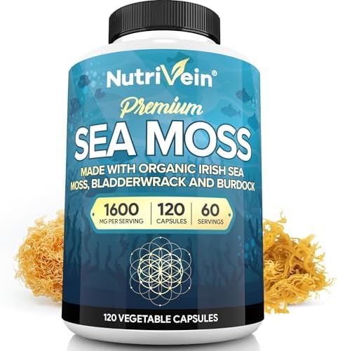 Nutrivein Musgo Marino Orgánico 1600mg con Bladderwrack y Bardana - 120 Cápsulas para Adultos - Superalimento Prebiótico - Salud Inmunológica y - imagen 1