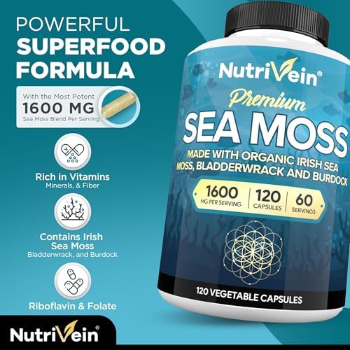 Nutrivein Musgo Marino Orgánico 1600mg con Bladderwrack y Bardana - 120 Cápsulas para Adultos - Superalimento Prebiótico - Salud Inmunológica y - imagen 3