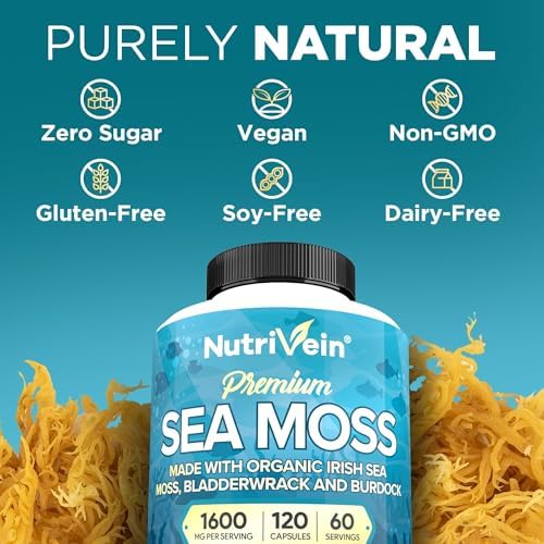 Nutrivein Musgo Marino Orgánico 1600mg con Bladderwrack y Bardana - 120 Cápsulas para Adultos - Superalimento Prebiótico - Salud Inmunológica y - imagen 6
