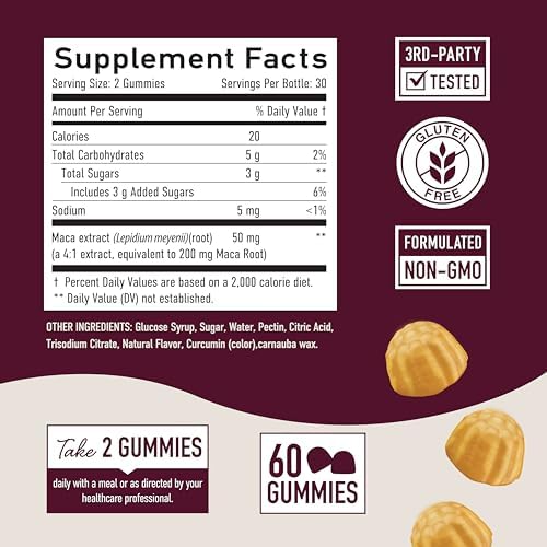 Gomitas de Raíz de Maca | Apoyo a la Energía, Rendimiento y Equilibrio Hormonal | Extracto 4:1 | Sabor Durazno Delicioso | Veganas y No Transgénicas - imagen 8
