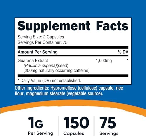 Nutricost Guarana 1000mg, 150 Cápsulas Vegetarianas - Suplemento Energizante Natural de Cafeína Brasileña - imagen 2