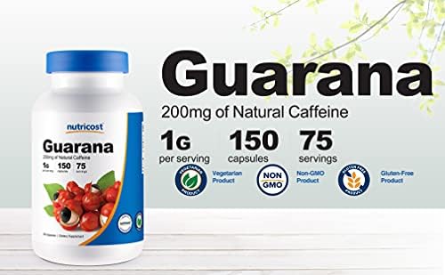 Nutricost Guarana 1000mg, 150 Cápsulas Vegetarianas - Suplemento Energizante Natural de Cafeína Brasileña - imagen 3