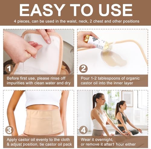 Kit de 6 Paños de Aceite de Ricino de Algodón Orgánico para Desintoxicación del Hígado, Estómago, Cuello y Cuerpo, Reutilizables con Correa - imagen 8