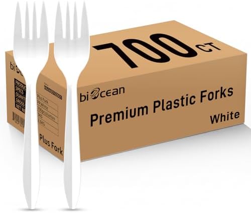 Tenedor desechable de plástico blanco de 700 piezas, peso medio, resistente al calor y libre de BPA, sólido y duradero para fiestas y restaurantes - imagen 1