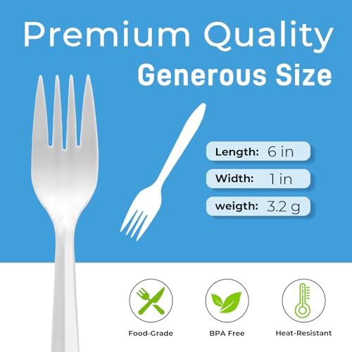 Tenedor desechable de plástico blanco de 700 piezas, peso medio, resistente al calor y libre de BPA, sólido y duradero para fiestas y restaurantes - imagen 2