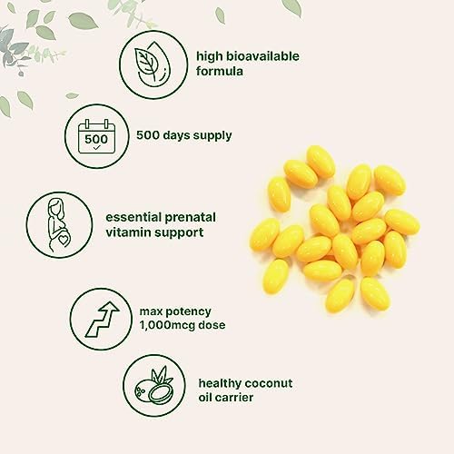 Ácido Fólico 1,000 mcg, 500 Cápsulas de Aceite de Coco (1mg) | Vitaminas Prenatales Esenciales (Vitamina B9) | 1,667 mcg DFE | Probado por Terceros, - imagen 4