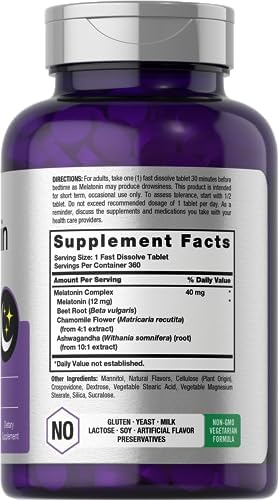 Horbäach Melatonina 40mg Complejo | 360 Tabletas de Disolución Rápida | Suplemento Extra Fuerte para Adultos | con Manzanilla y Ashwagandha | - imagen 2