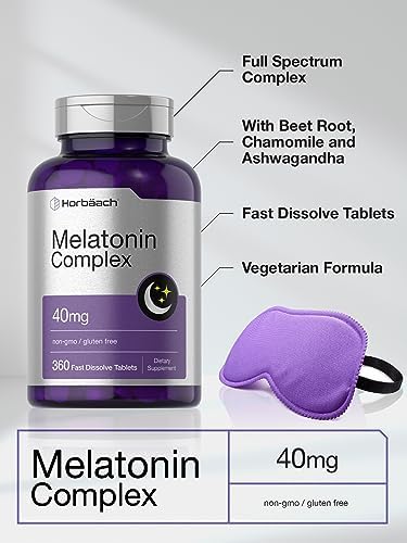 Horbäach Melatonina 40mg Complejo | 360 Tabletas de Disolución Rápida | Suplemento Extra Fuerte para Adultos | con Manzanilla y Ashwagandha | - imagen 4