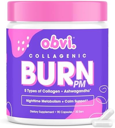 Obvi Collagenic Burn PM | Péptidos de colágeno nocturno para dormir y recuperar | 5 tipos de colágeno + Ashwagandha, GABA y melatonina | Soporte - imagen 1