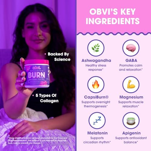 Obvi Collagenic Burn PM | Péptidos de colágeno nocturno para dormir y recuperar | 5 tipos de colágeno + Ashwagandha, GABA y melatonina | Soporte - imagen 4
