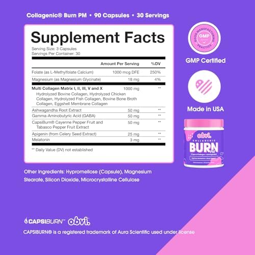 Obvi Collagenic Burn PM | Péptidos de colágeno nocturno para dormir y recuperar | 5 tipos de colágeno + Ashwagandha, GABA y melatonina | Soporte - imagen 5