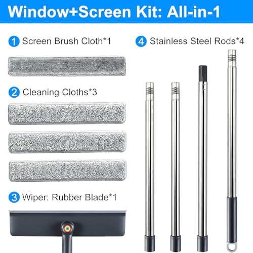 Kit de limpieza de ventanas Purexa 3 en 1 - Limpiador de ventanas de 60 con 3 paños de microfibra y cepillo para pantallas, herramienta ligera y - imagen 3