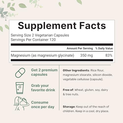 Micro Ingredients Magnesio Glicinato 350mg por Porción, 240 Cápsulas Veganas | Forma Elemental Potente, 100% Quelado, Alta Biodisponibilidad | - imagen 2