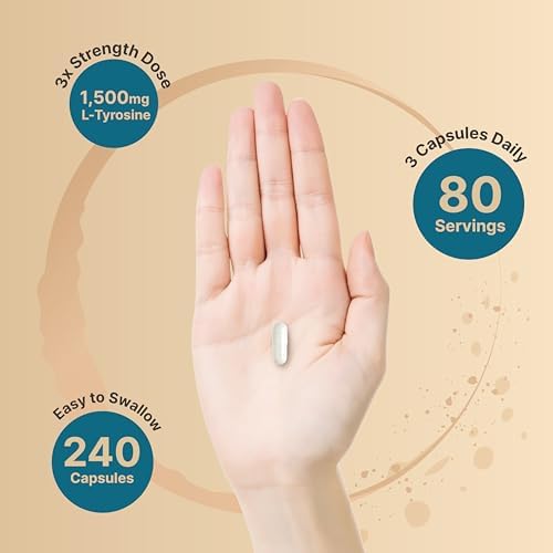 Suplemento de L-Tirosina, 1,500 mg por porción, 240 cápsulas | Aminoácidos Esenciales – Apoyo para la Salud Cerebral, Memoria y Alerta Mental – Sin - imagen 4