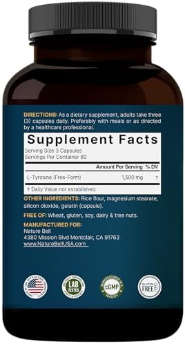 Suplemento de L-Tirosina, 1,500 mg por porción, 240 cápsulas | Aminoácidos Esenciales – Apoyo para la Salud Cerebral, Memoria y Alerta Mental – Sin - imagen 7