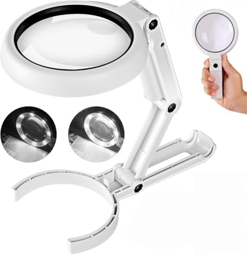 Lupa con Luz y Soporte, Lente Grande de 3.55 Pulgadas, Brazo Plegable Ligero, Lupa Iluminada con LED y Brillo Ajustable para Lectura, Trabajo - imagen 1