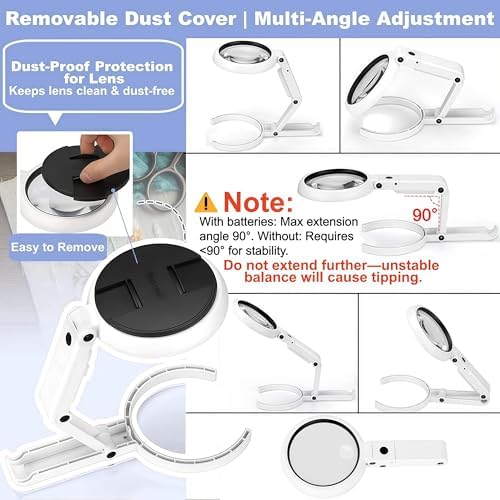 Lupa con Luz y Soporte, Lente Grande de 3.55 Pulgadas, Brazo Plegable Ligero, Lupa Iluminada con LED y Brillo Ajustable para Lectura, Trabajo - imagen 5
