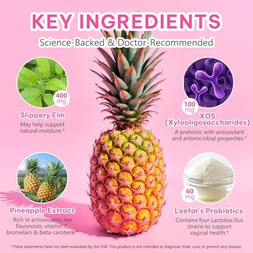 Gomitas Probióticas Vaginales para el Equilibrio del pH Femenino, Hidratación Vaginal y Salud de la Flora, Piña Hawaiiana, 60 Gomitas Veganas - imagen 7