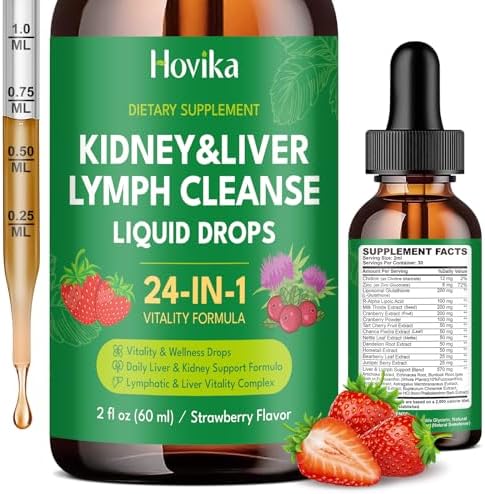 Gotas Detox y Reparación 24 en 1 para Riñón, Hígado y Linfa, Fórmula Inmunológica con Arándano y Cardo Mariano, Sabor Fresa, 2 FL Oz - imagen 1