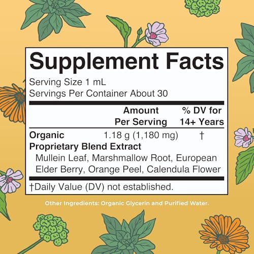 MaryRuth Organics Gotas Líquidas Orgánicas para la Salud Respiratoria con Hoja de Mullein | Raíz de Malvavisco & Saúco | Suplemento Vegano de 1 Fl Oz - imagen 2