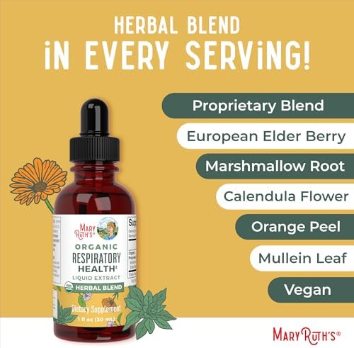 MaryRuth Organics Gotas Líquidas Orgánicas para la Salud Respiratoria con Hoja de Mullein | Raíz de Malvavisco & Saúco | Suplemento Vegano de 1 Fl Oz - imagen 7