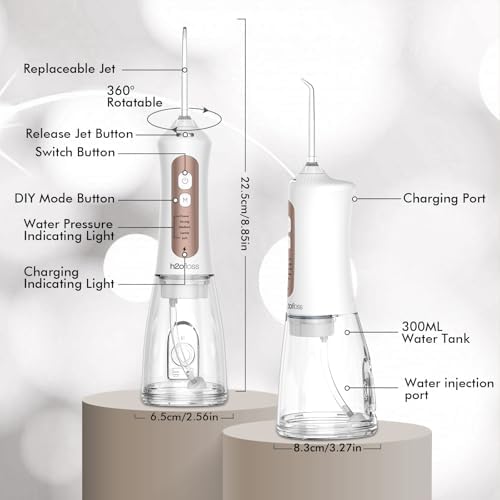 H2ofloss Irrigador Dental Portátil con Punta para Principiantes – 5 Modos de Cuidado Oral, Batería Recargable de 2500mAh, Tanque de 300ml, IPX7, - imagen 2