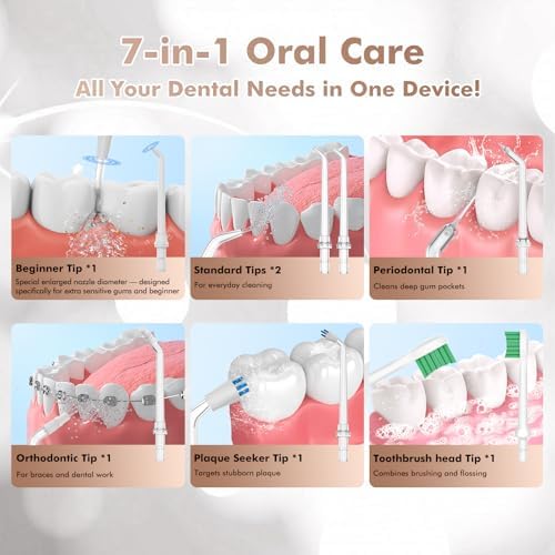 H2ofloss Irrigador Dental Portátil con Punta para Principiantes – 5 Modos de Cuidado Oral, Batería Recargable de 2500mAh, Tanque de 300ml, IPX7, - imagen 4